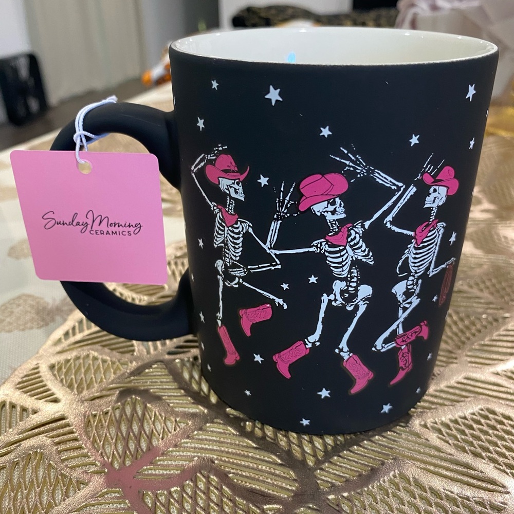 Sunday Morning Halloween Skeletons Let's Go Ghouls cowboy skeletons Mug new